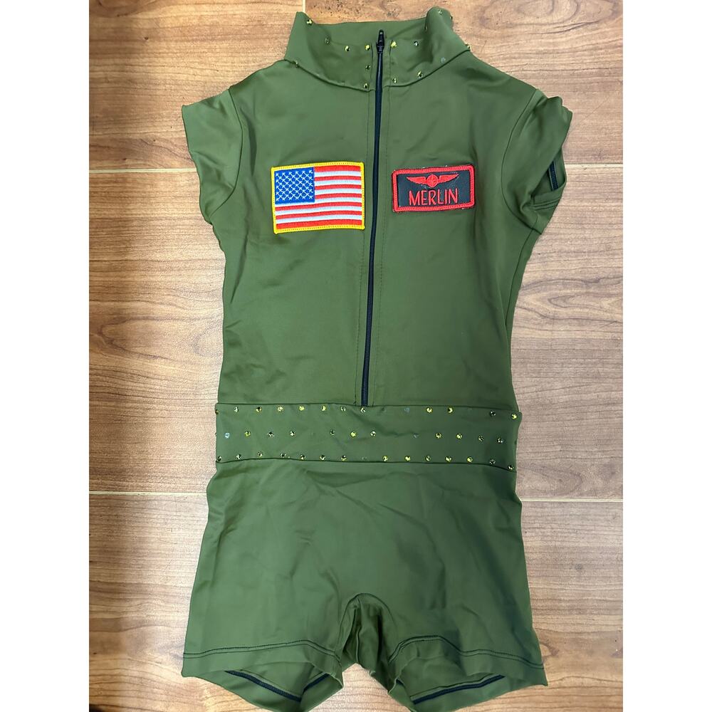 Dance Costume Large Child Green Charms Jazz Tap Clogging Musical Theater Top Gun